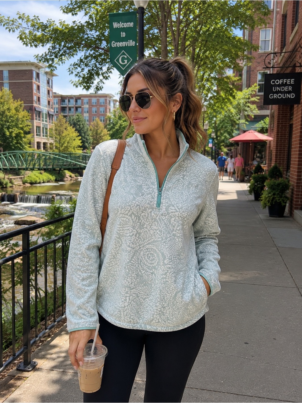 Vera Bradley Mint Green Quarter-Zip Pullover L